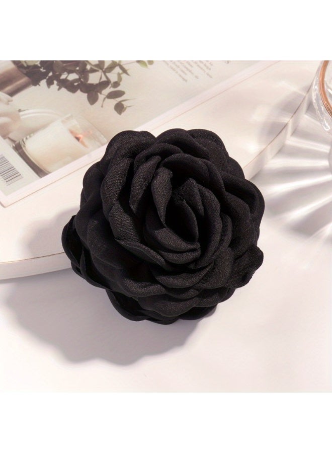 Ucanbe 4PCS Rose Flower Fabric Claw Clips Set | Elegant Floral Shark Hair Clips (Beige, Black, Dark Pink, Blush Red) - Image 2